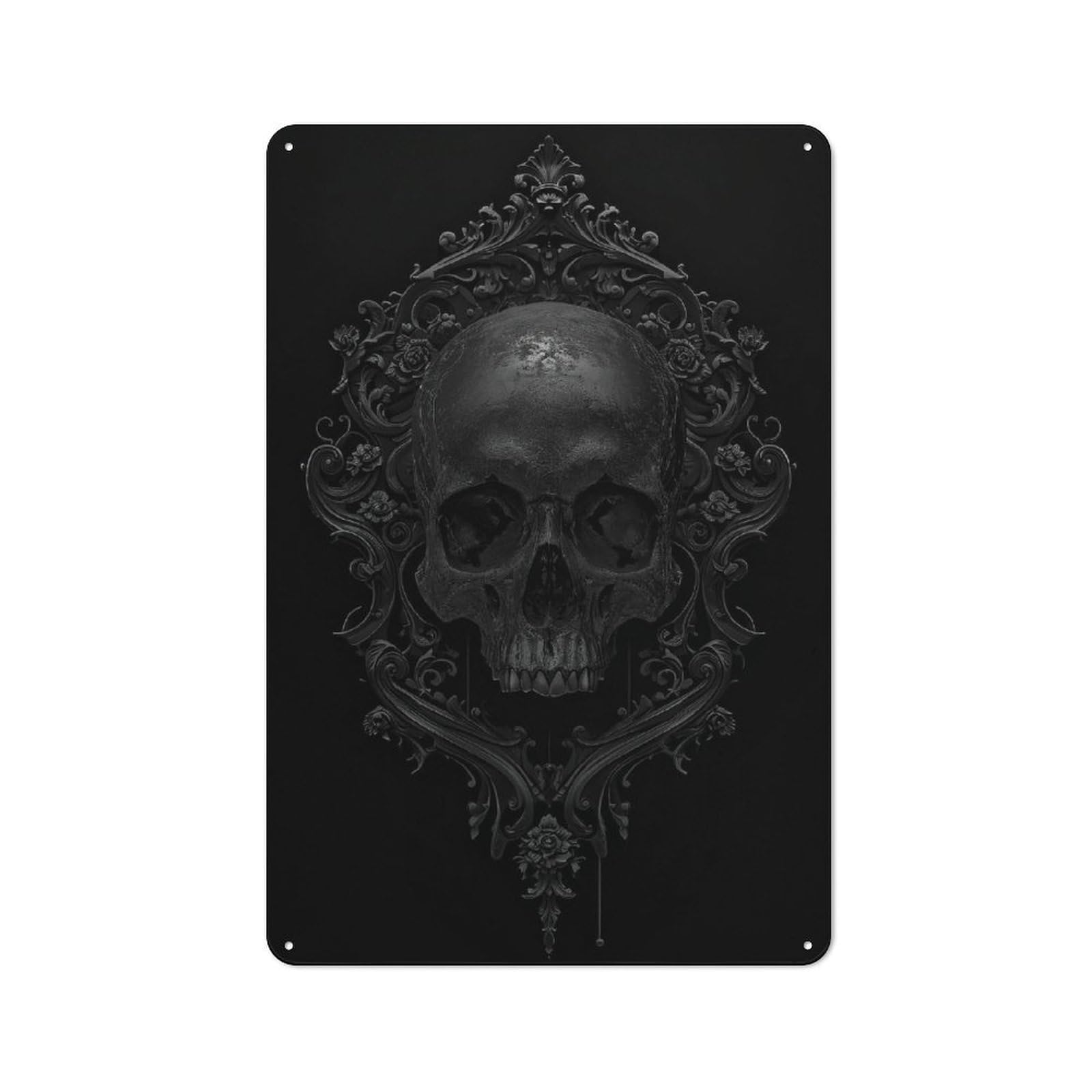 Junmoney Baroque Black Skull Retro Tin Sign 30X20cm For Workshop Wall, For Home Interiors And Metal Sign Collectors