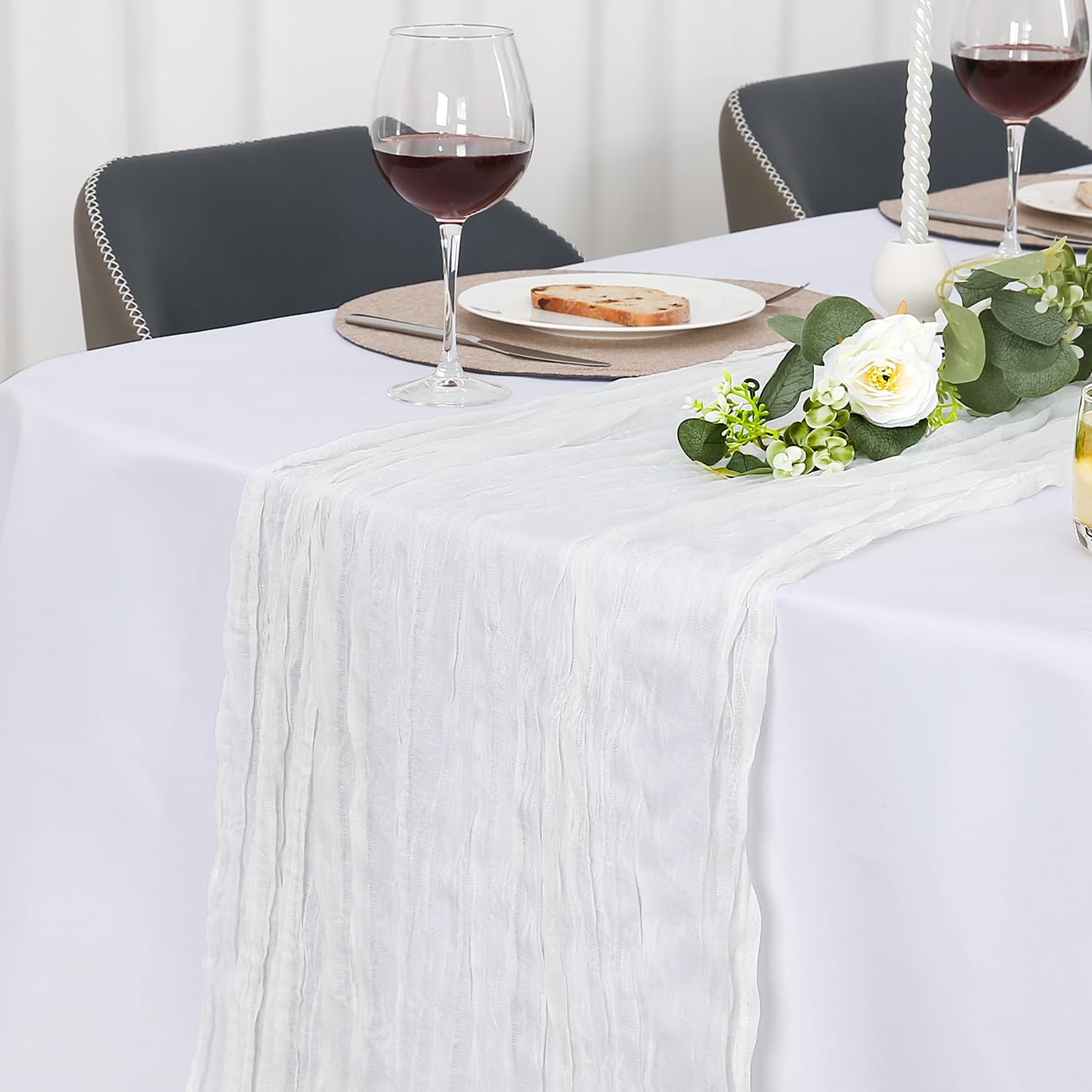 Jumdast käsetuch Tischläufer Boho, Tischläufer Modern Abwaschbar Hochzeit Outdoor Garten Wetterfest Musselin Chiffon Stoff Hochzeitsdeko Taufe Deko Tischdeko