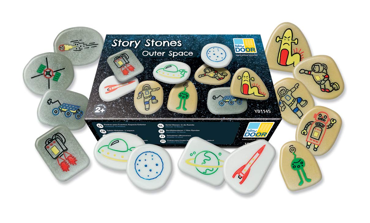 Yellow Door Story Stones Outer Space | Set of 13 stones for story structure | Storytelling | Story Book Play Characters | Early Educational Toy for kids age 2 3 4 5 | Outdoor Literacy | Bookish Play