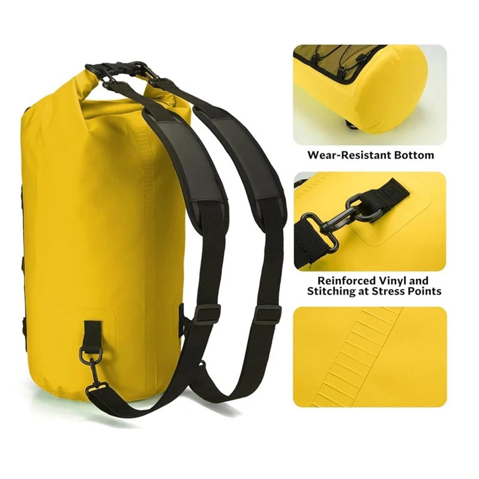 Sac Étanche Sac à Dos Sec en PVC for Femmes et Hommes, Sac étanche bandoulière for Kayak, Trekking, dérive, Rafting, Surf, Bateau(Yellow,20L)