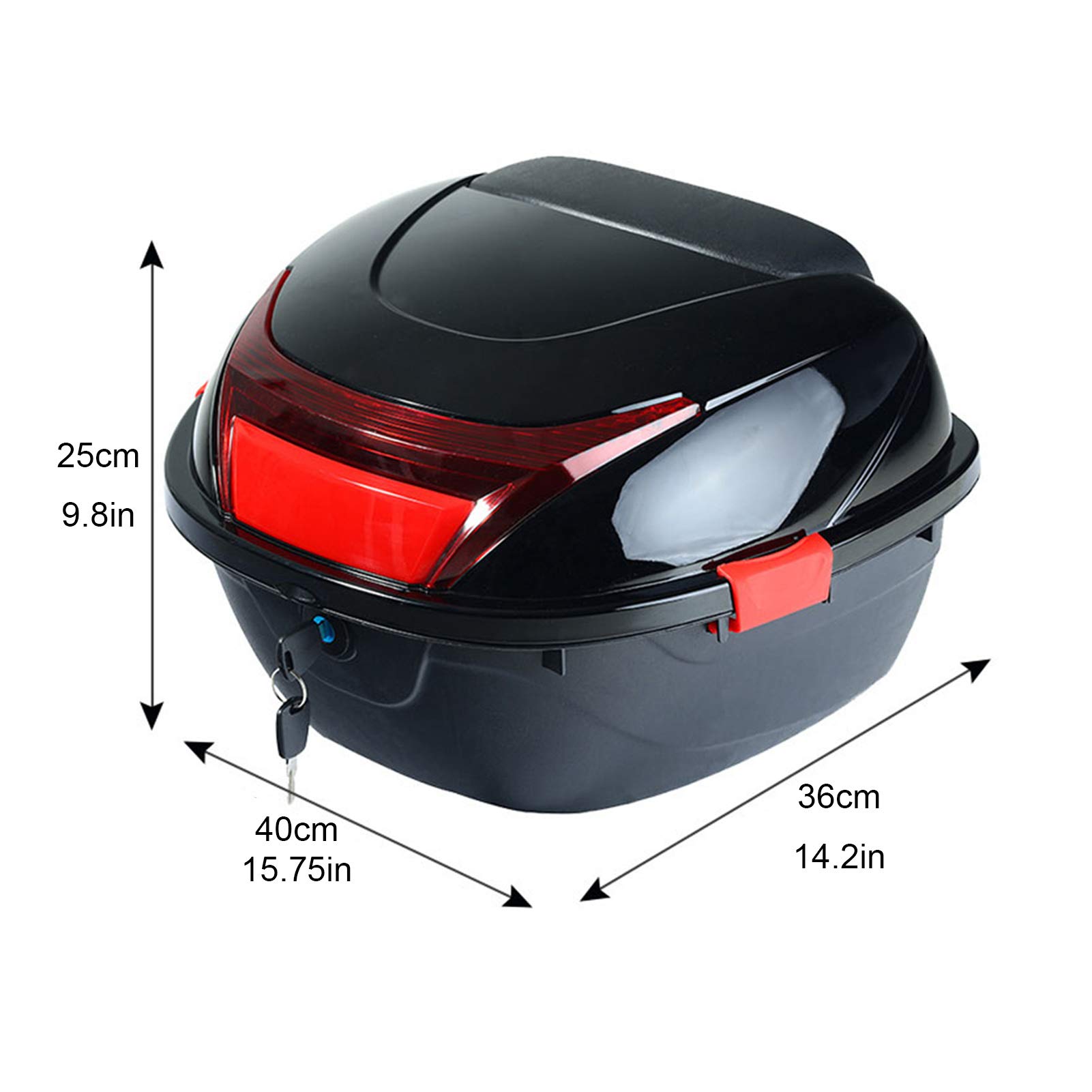 Black ABS Motorcycle Scooter Trunk Storage Box With Integrated Tail Lights - Universal Fit For 8x8 Rack