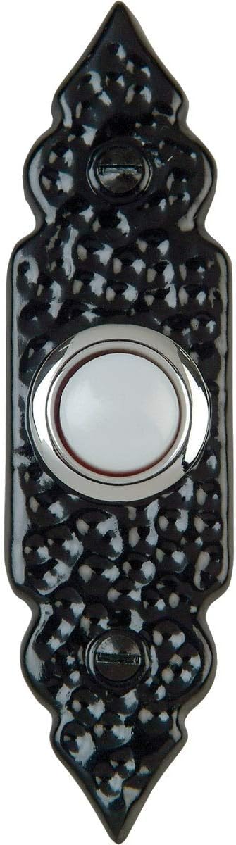 IQ America DP1204A Wired Antique Hammered Surface Mounted Traditional Doorbell Pushbutton White Push Button with Polished Brass Accent Ring for use with most Wired Door Bells Chimes 4" x 1" x .25"