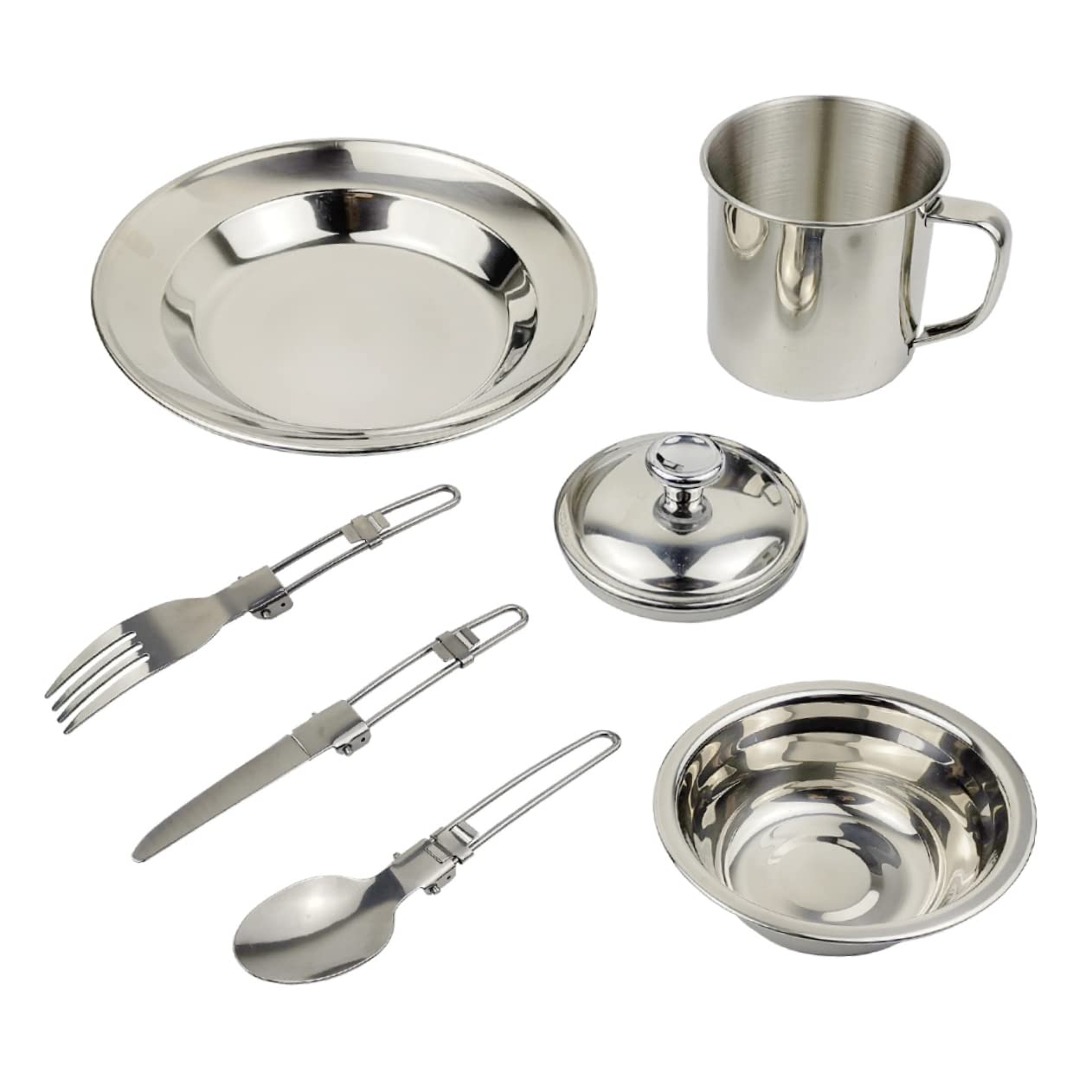 Hemoton Portable Plate Camping Cooking Utensils Set Stainless Steel Cookware Kit