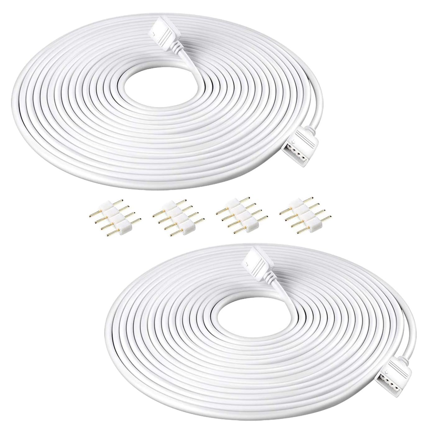 2pcs 5m Cable Alargador Tira LED,RGB LED Strip Extension Cable,4 Pines Cable Extensión Cinta,Conectores adecuados para tiras LED RGB Blanco