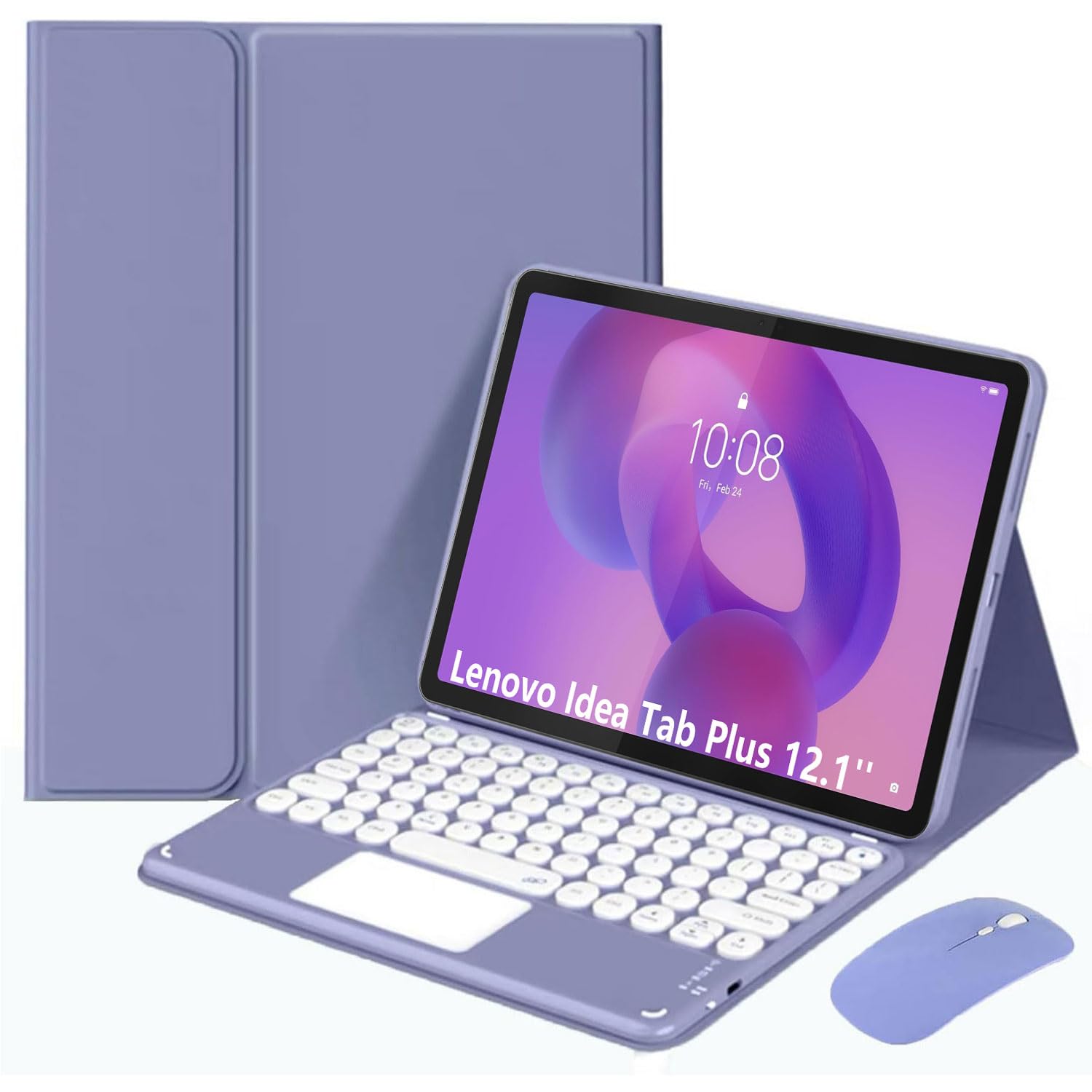 Custodia con Tastiera per Lenovo Idea Tab Plus 12,1 Pollici/Tab K12 Modello 2025 (TB361ZU/TB361FU), Layout Italiano Tastiera Rimovibile con Touchpad Intelligente con Mouse,Viola