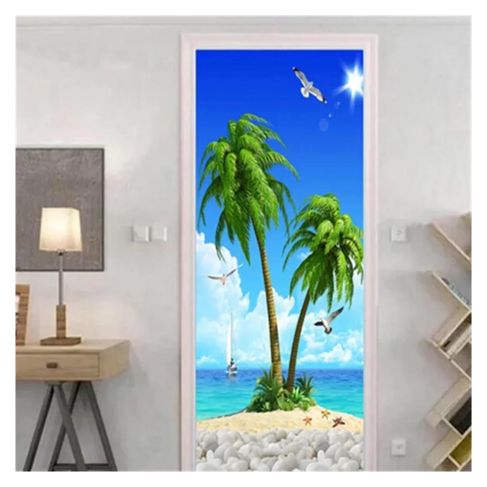 Autocollant de porte paysage mer hawaïenne pour une cuisine évasion