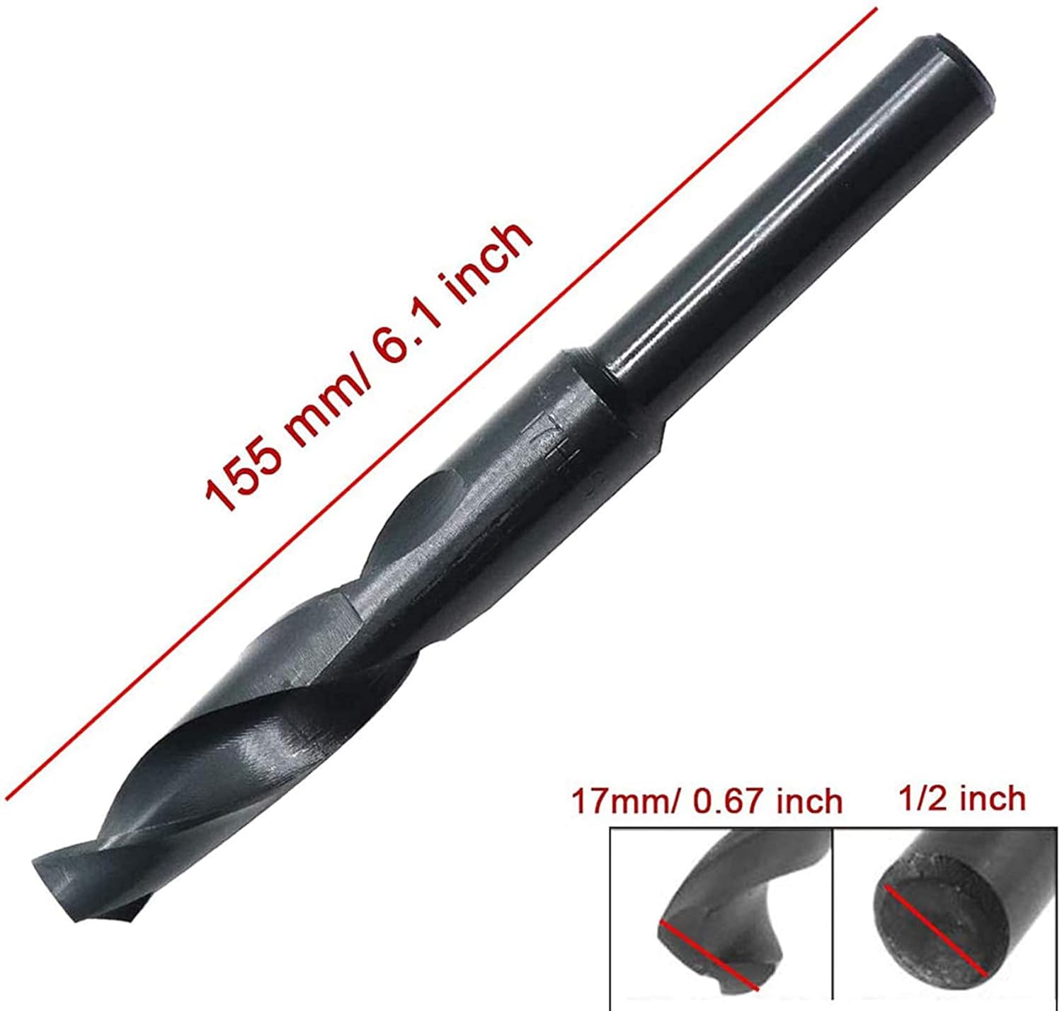 Luomorgo HSS 1/2 Reduced Shank Hardened High Speed Steel 17mm(43/64" Twist Drill Bit with Plastic Case
