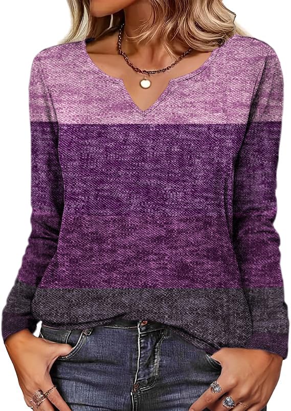 Image of Zeagoo Long Sleeve Shirts for Women Fall Tops Casual Dressy V Neck Blouses Boho Tunic Western Clothes Vacation Outfits