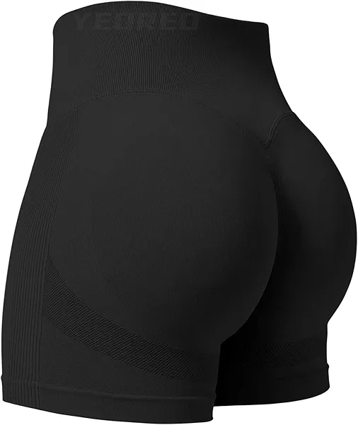 YEOREO Women Workout Scrunch Shorts Seamless V Cross Waist Shorts Wendy High Waisted Contour Gym Yoga Biker Shorts