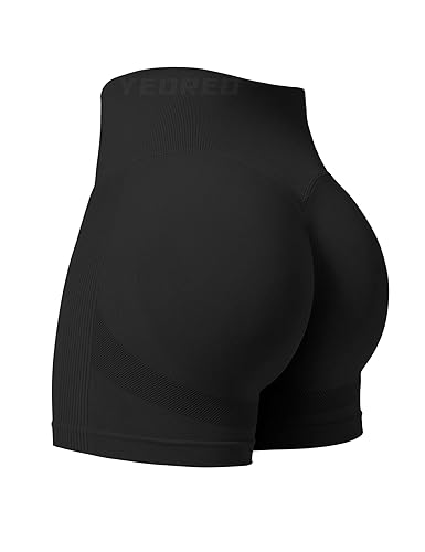YEOREO Professional Women Workout Shorts 3.6" Scrunch Shorts Seamless High Waisted Contour Gym Yoga Biker Shorts - Black - X-Large