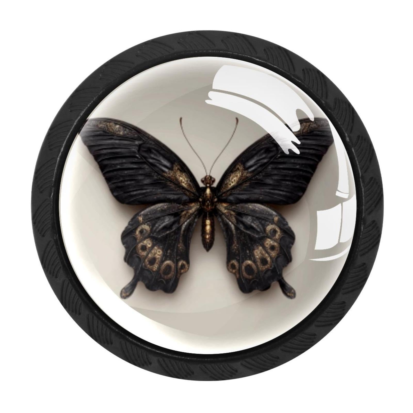 Chenzzzz Multicolored 02 Black Butterfly (3) Cabinet Knobs 4 Pieces Drawer Kitchen Cabinets Dresser Cupboard Wardrobe Unique Pulls Handles