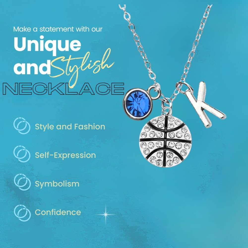 Sportybella - Personalized Basketball Necklace with Letter & Birthstone Charm, Basketball Jewelry, Gift for Players & Basketball Lovers - Image 6