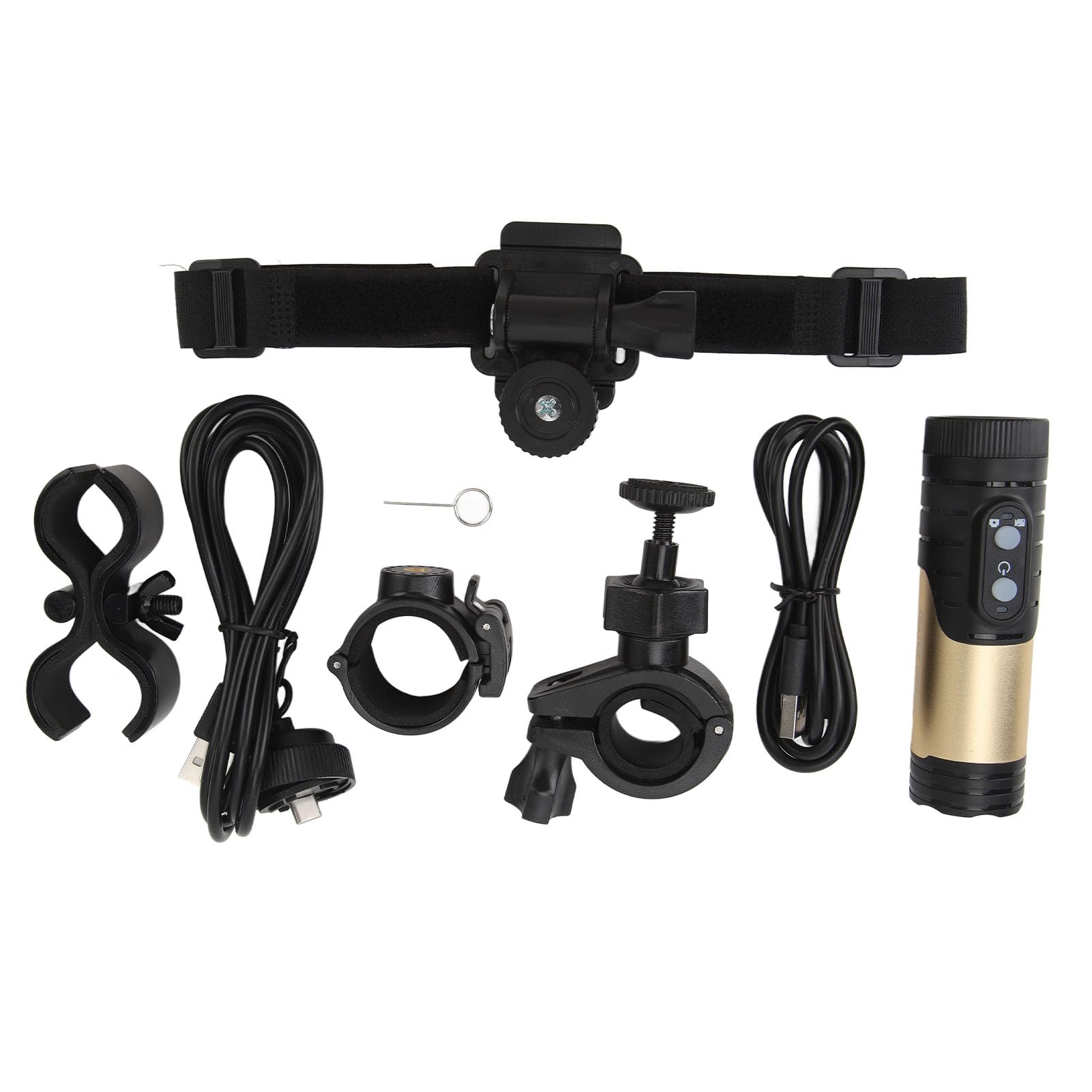Kamera na Kasku, Wodoodporna IP66, 120, Szeroki stopień, Typ C, 12 MP, Wodoodporna Kamera Rowerowa Stop Aluminium do Roweru (GOLD)