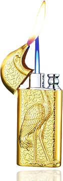 Crane Double Flame Dragon Lighter, Torch, Cool with Adjusting Flame Tool, Windproof, Jet, Lighters for Men, Funny, Refillable Butane Lighter Gold