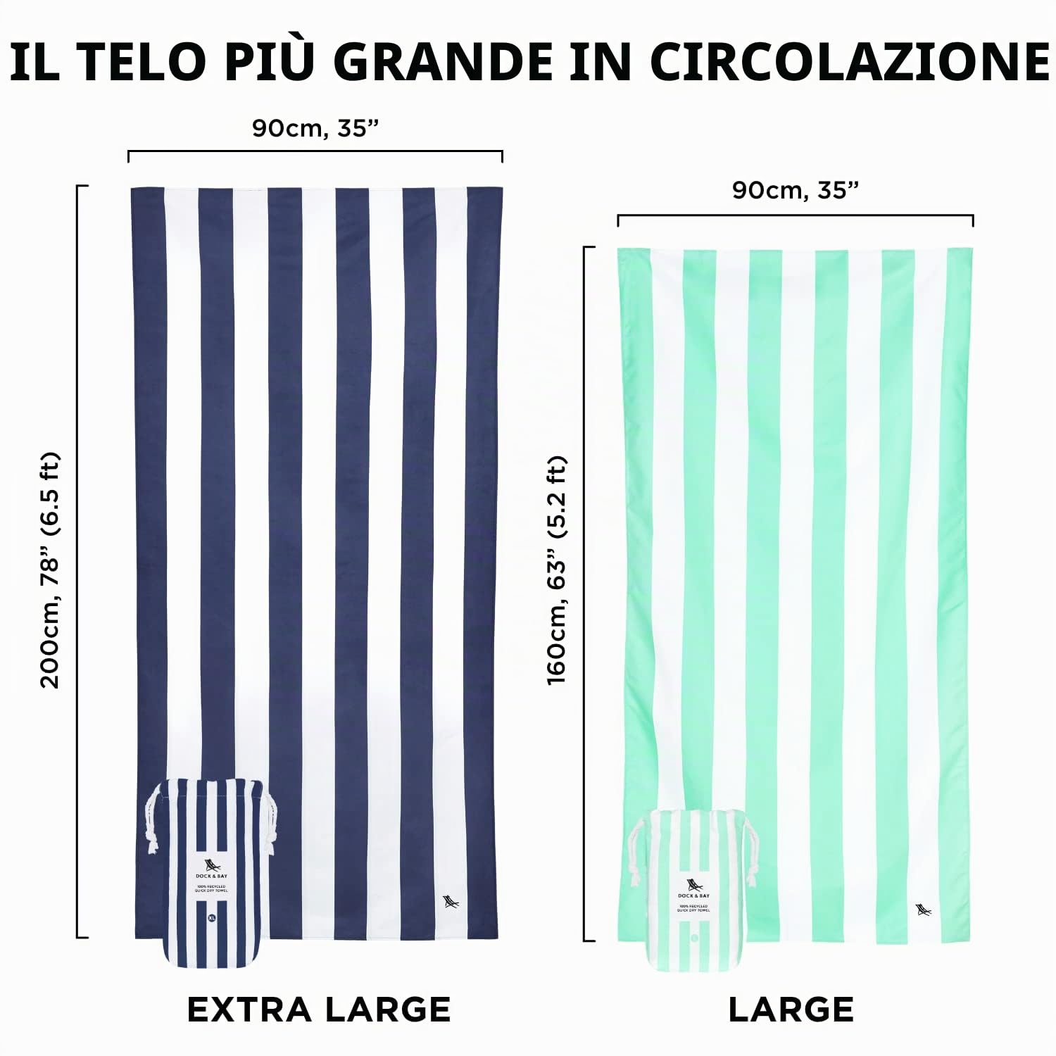 Dock & Bay Telo Mare - Asciugatura Rapida, Senza Sabbia - Compatto, Leggero - Materiali Riciclati al 100% - Include Custodia - Cabana Light - Malibu Pink, Double Extra Large (180x200cm, 70x78)