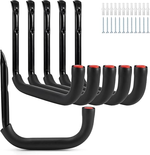 Ganchos de garaje, 6 ganchos de escalera de montaje en pared con brazo de 7 pulgadas, ganchos de utilidad resistentes para bicicleta, silla