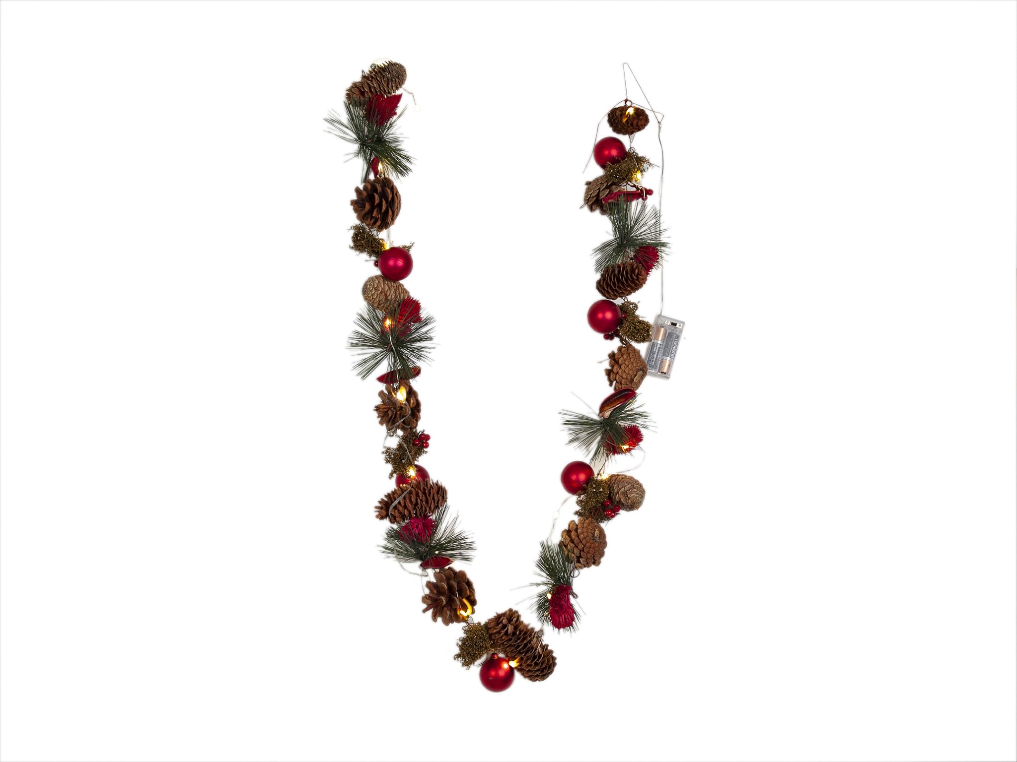 Guirlande Noël cônes de pin et boules rouges de qualité supérieure pour intérieur élégant