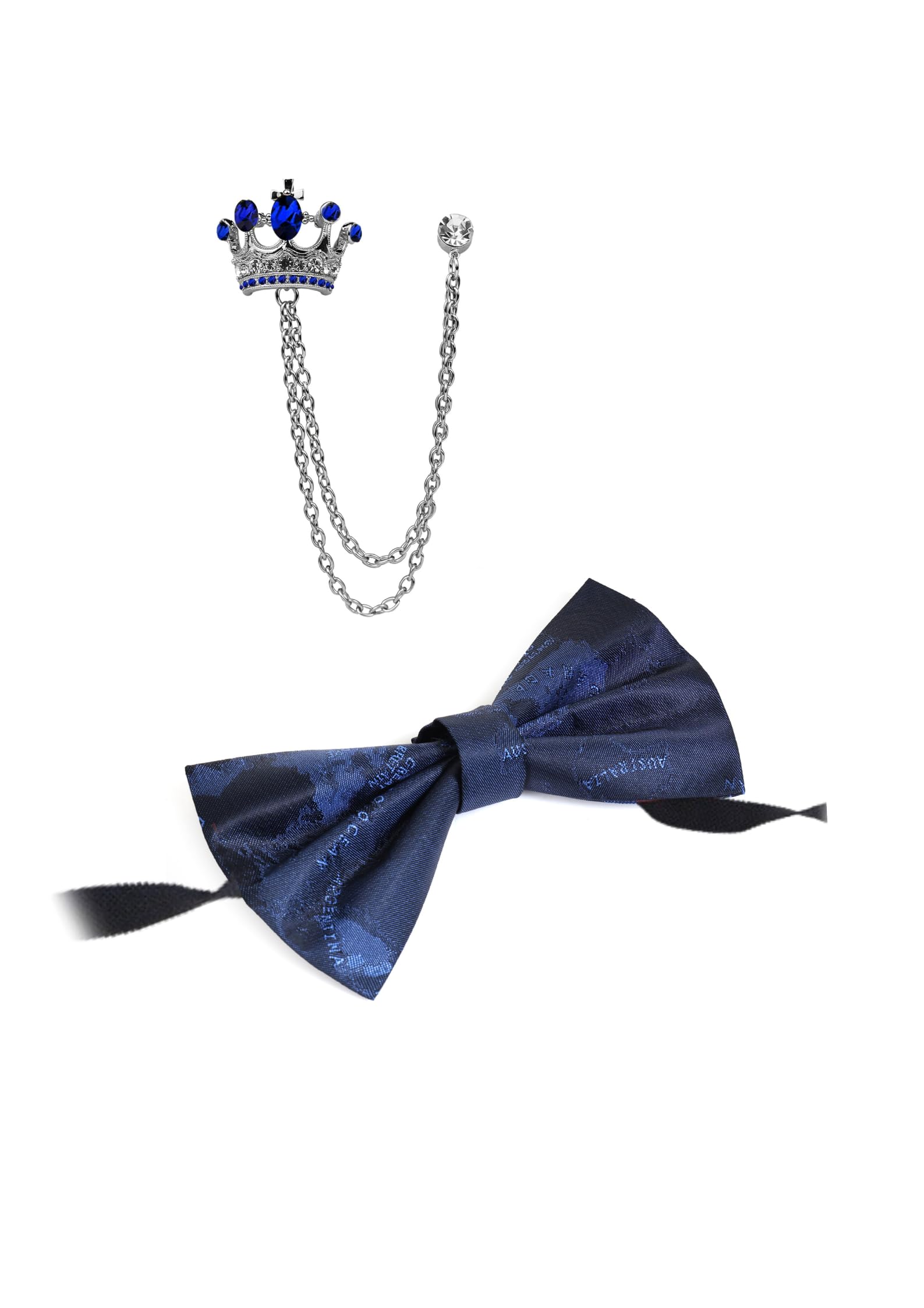 Bow Tie For Men with Double Chain Taz Brooch Tie World Map Self-Design Formal & Weeding Combo