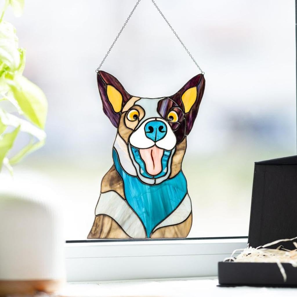 LICHTS Peeking Cat Stained Glass Suncatcher Lover Gift Stained Glass Window Hanging Dog-image-22