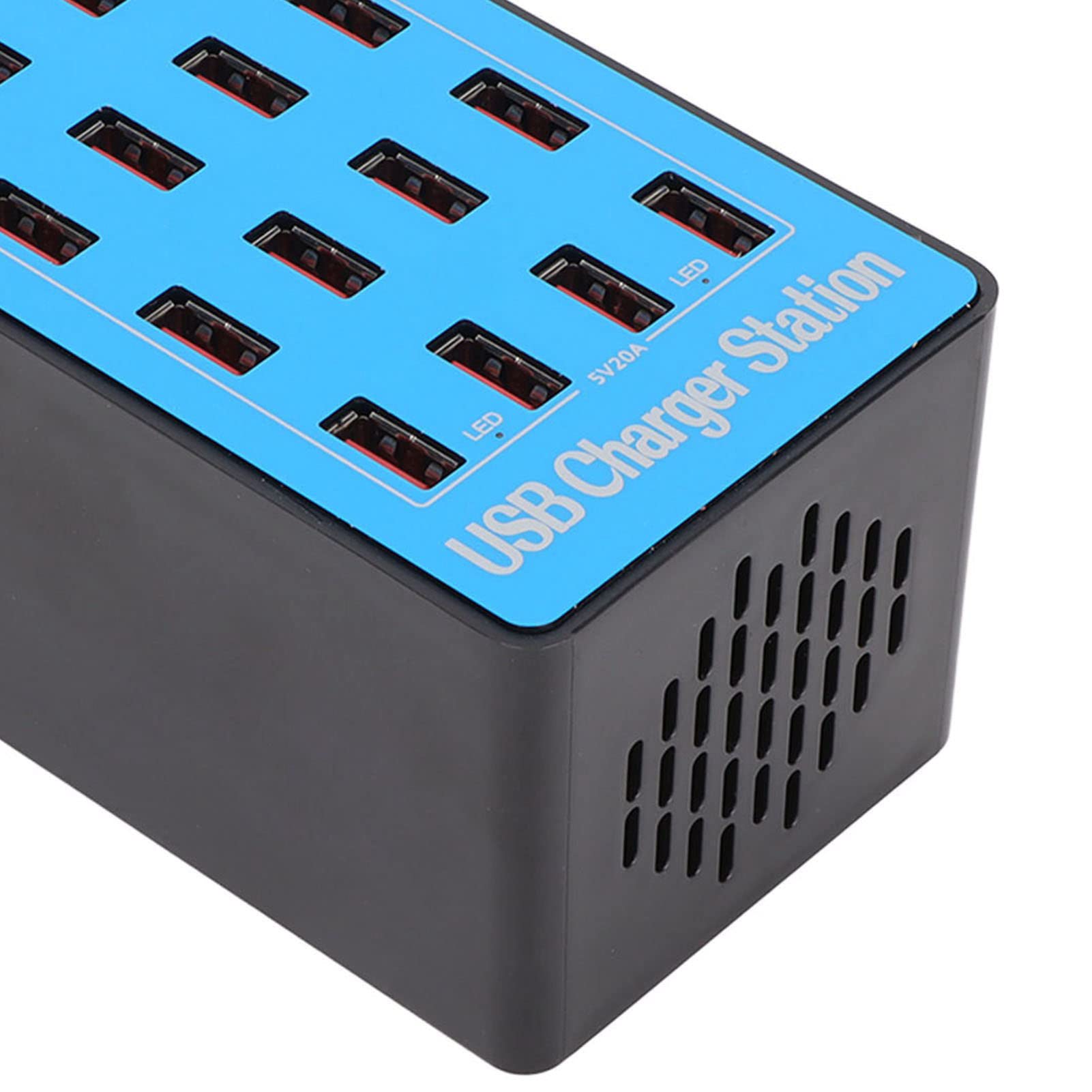 Caricatore USB, 5V 20A 100W 20 Porte Stazione di Ricarica Hub USB Caricatore Rapido USB con Ventola di Raffreddamento a 50 Gradi per Tablet Telefono
