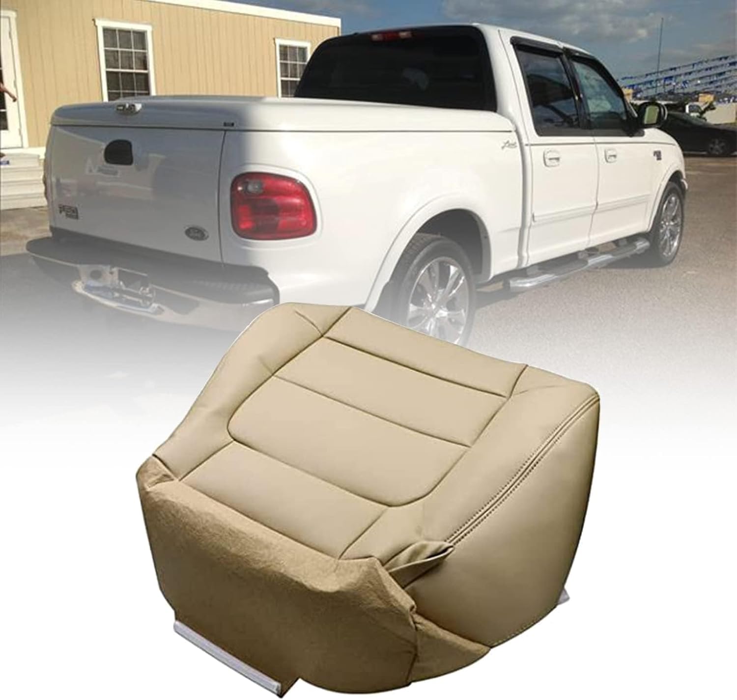 NLQR Tan Driver Side Bottom Replacement Microfiber Leather Seat Cover Compatible with Ford F150 Lariat 2001 2002 2003