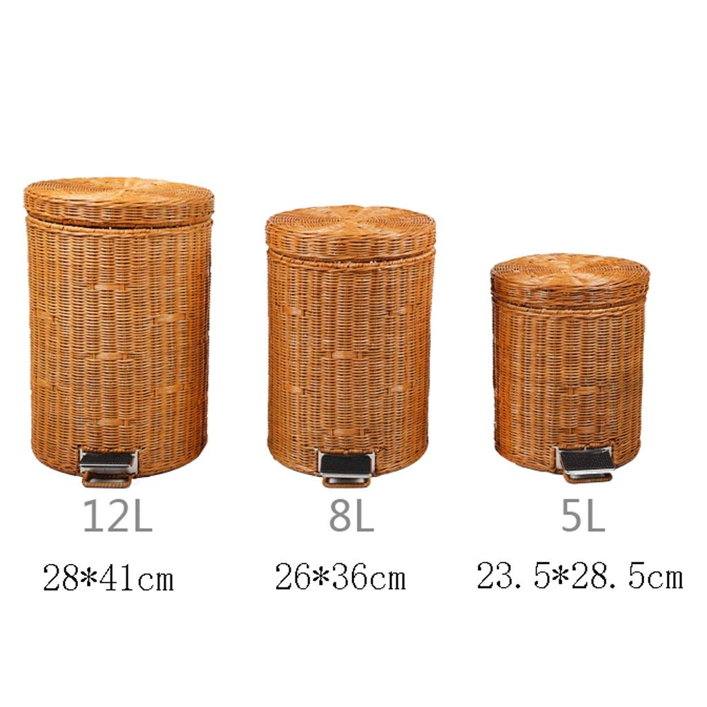 Cestino della Spazzatura in Rattan Cestino della Spazzatura Fatto a Mano con Coperchio a Pedale 5L 8L 12L Pattumiera per Bagno, Toilette, Camera da Letto (Giallo 12L)