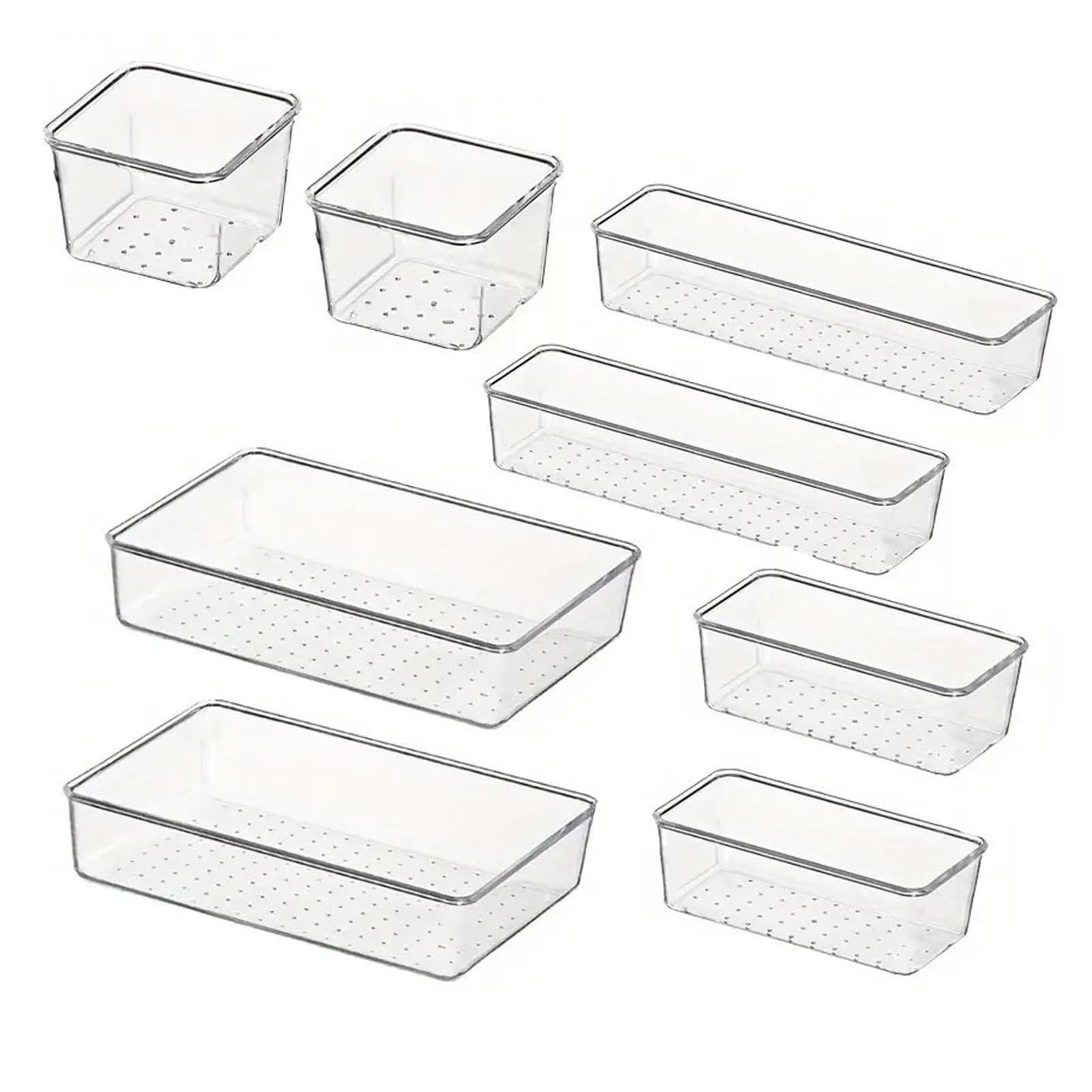 Set di scatole portaoggetti da scrivania, organizer trasparente per cassetti, contenitori impilabili antiscivolo, set di organizer per trucchi, bagno, cucina e ufficio