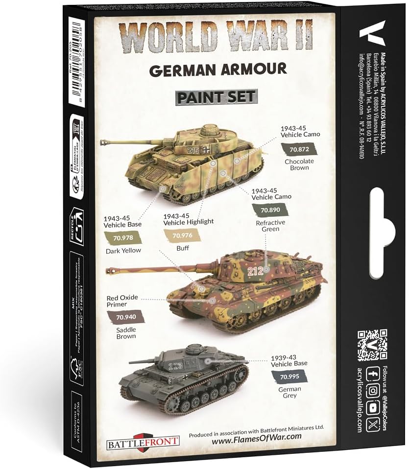 Vallejo - WWII German Armour Model Color Paint Set | Historic Military Shades | Brush & Airbrush Compatible Acrylic Colors | Pro Modeler Collection | 6 Bottles x 18 ml. (0.6 fl.oz)