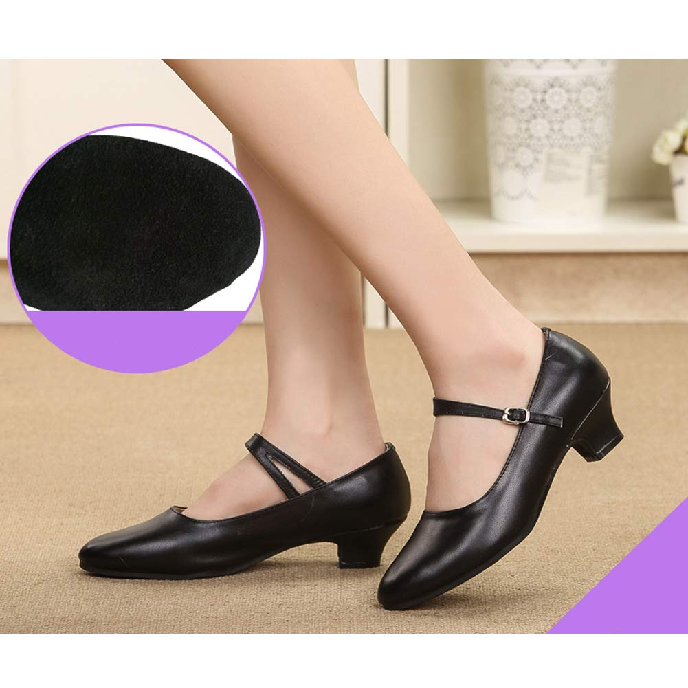 HROYL Zapatos De Baile De Cuero para Mujer Tacones De Salón con Correa De Tobillo, Modelo DYZPSD