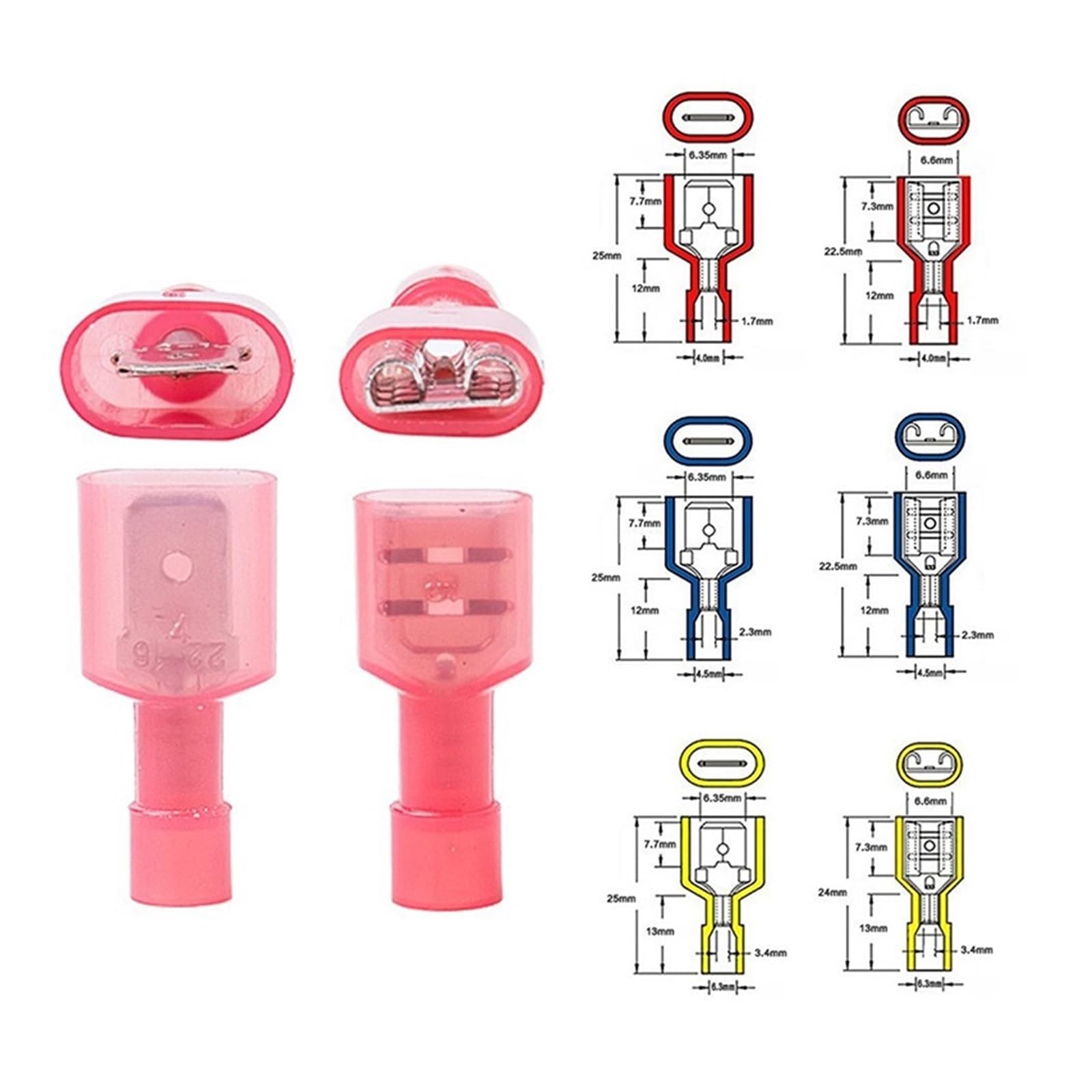 Paquete de 100 conectores de cable, terminales de engarce eléctrico en frío de nailon de pala macho y hembra completamente aislados, desconexión rápida(Yellow Male 100PCS)