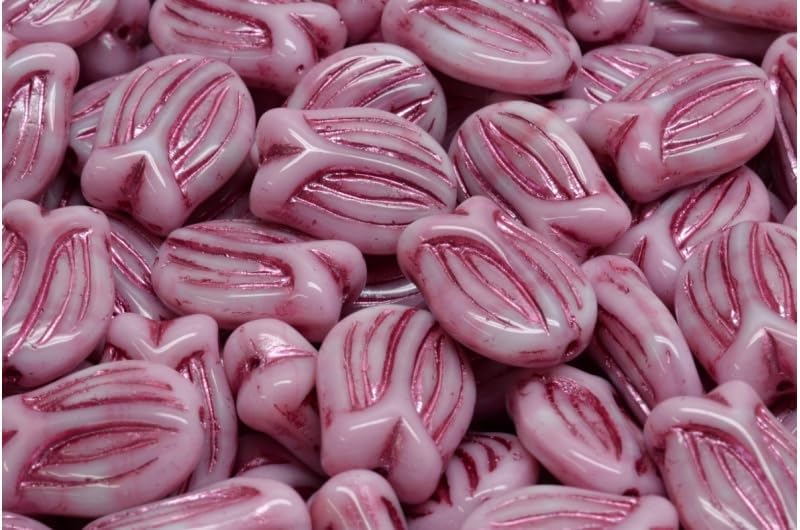 Outlet 10 Grams Mini Tulip Beads, 16 x 11 mm, Pink Pink Lined (07724-54321), Glass, Czech Republic