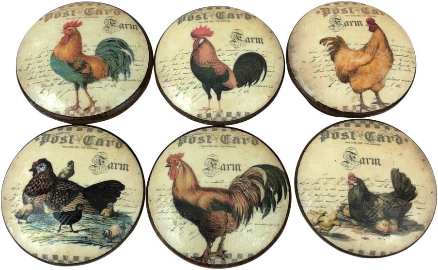 Twisted R Design Wooden Cabinet Knobs - Set of 6 Wood Cabinet Knobs, Dresser Knobs, Cabinet Knobs, and More, French Country Chicken Rooster Desig - 1.5" Set 2