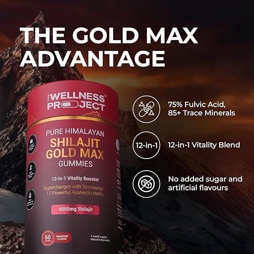 Miniatura 7 de The Wellness Project Gomitas Shilajit Gold Max 12 en 1  4000 mg de shilajit puro del Himalaya, azafrán, Tongkat Ali, Ashwagandha, raíz de maca,