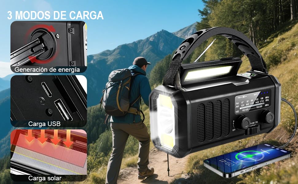 Radio De Survie Solaire 20000mAh DAB+ FM Bluetooth - Alarme SOS, Lampe Torche LED, Réveil - Idéal Urgence & Camping (Orange)