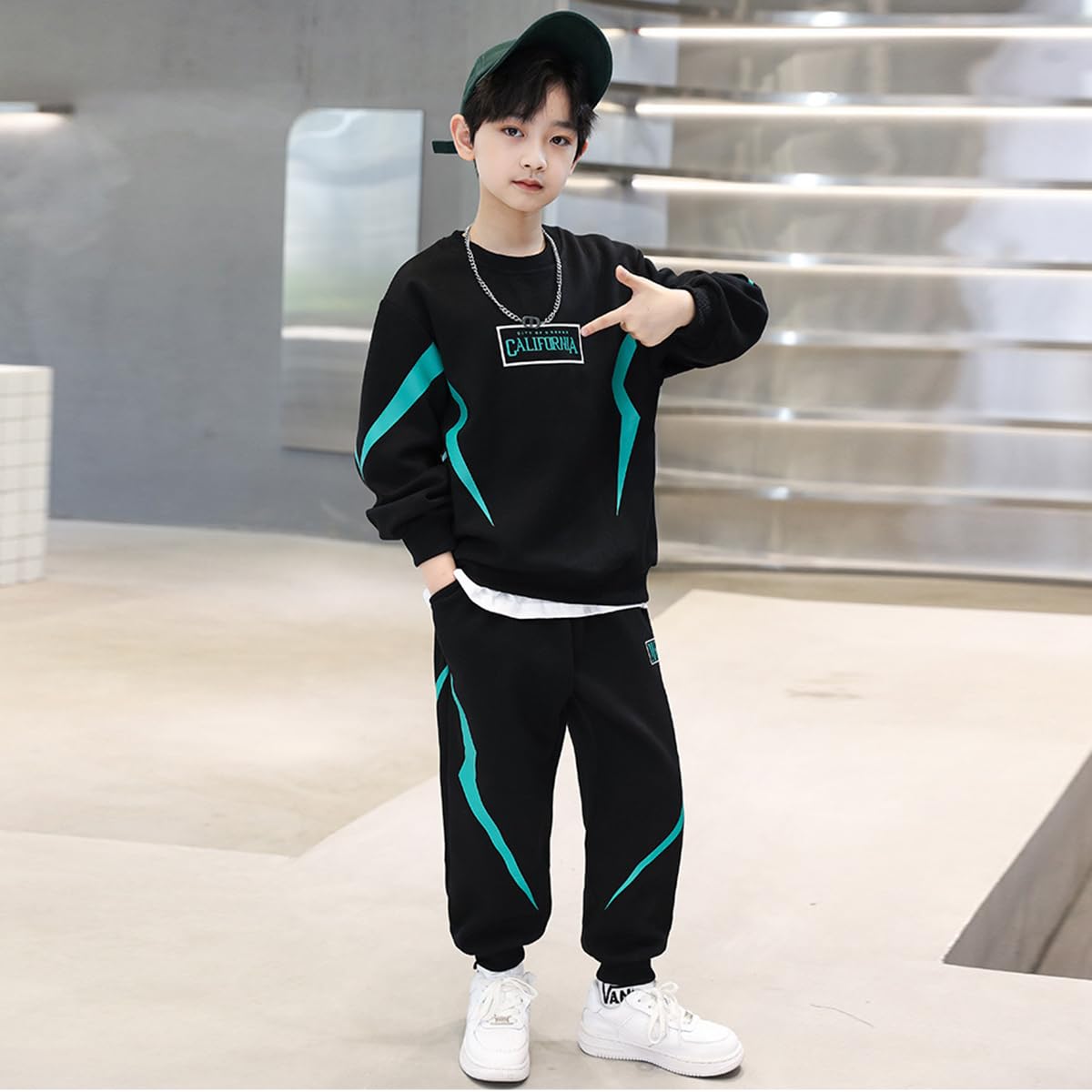 linboo Survêtement pour enfant garçon - 2 pièces - Jogging - Sweat à capuche et pantalon - Vêtements de sport - Tenue de loisirs