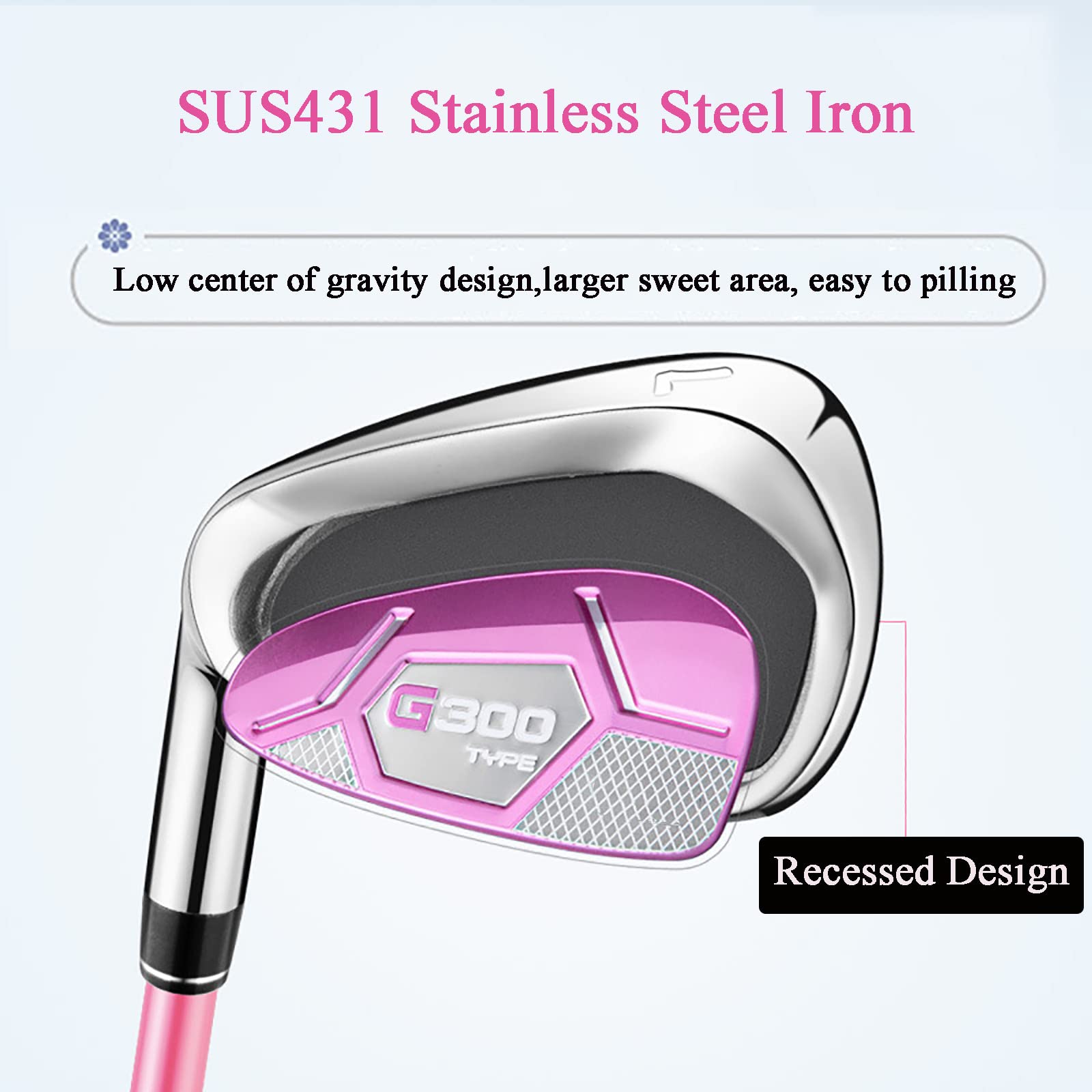 Palos de Golf Individuales para Mujer, hierros para Zurdos, Varilla de Grafito de Acero Inoxidable, diseño de Centro de Gravedad bajo, Amplia Superficie de Impacto, para principian