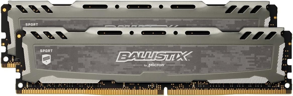 Ballistix Sport LT BLS2C8G4D26BFSB/BLS2K8G4D26BFSB 16GB Kit (8GB x 2) (DDR4, 2666 MT/s, PC4-21300, Dual Rank x8, DIMM, 288-Pin) Memory, Grey