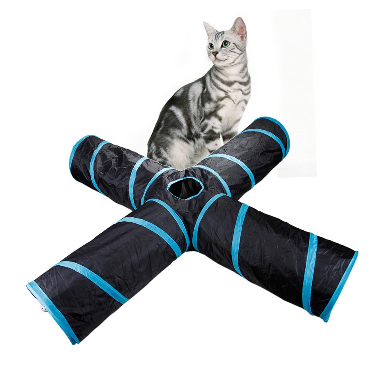 Tunnel per Animali a 4 Direzioni con Carta Rumorosa, 1 Pezzo, Blu | Poliestere, 4 Tunnel Collegati, Borsa per Trasporto Inclusa, per Coniglio e Cane, Gioco e Nascondiglio
