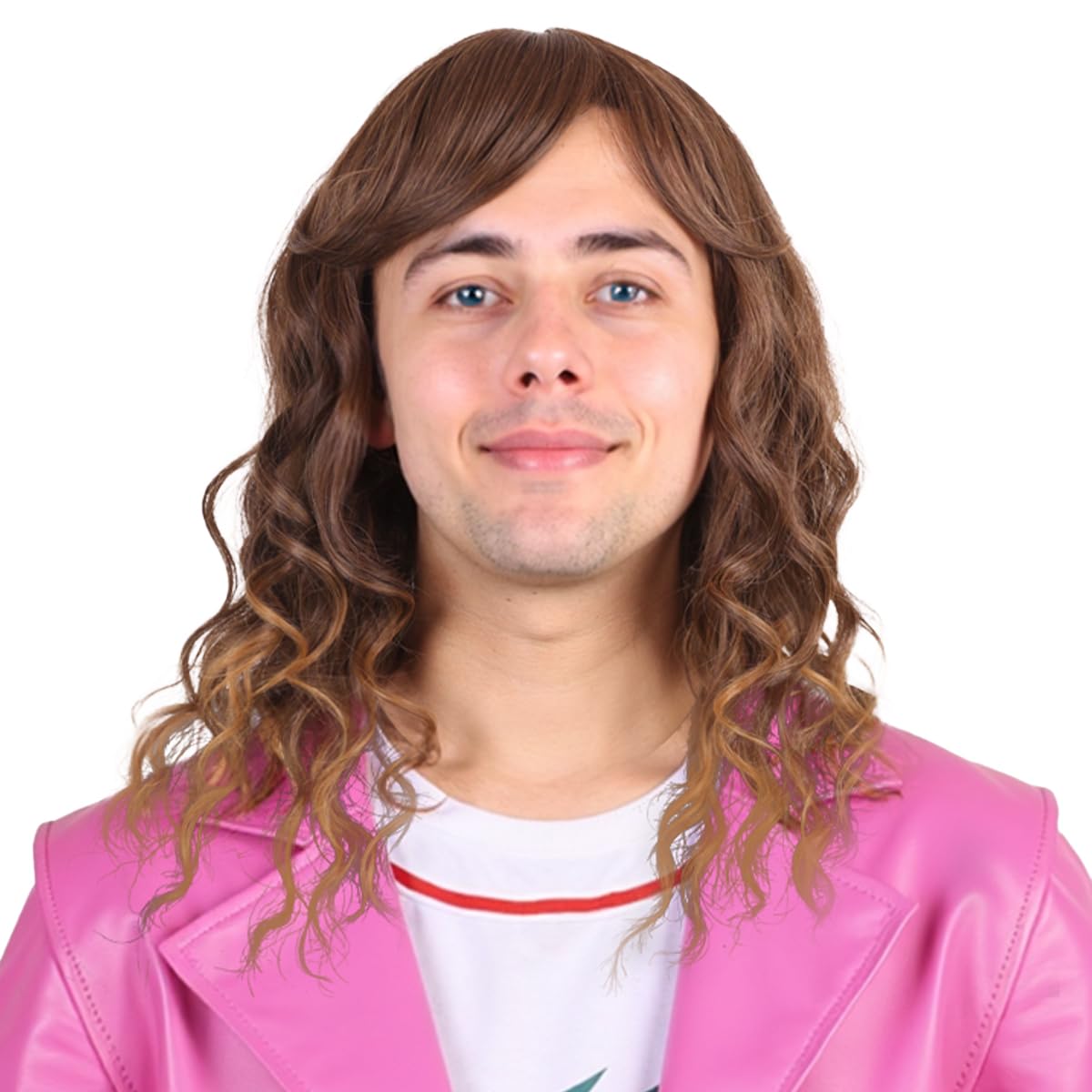 FantaLook Medium Brown Curly Cosplay Wig for Adult Synthetic Hair Wig for Halloween Party Costume