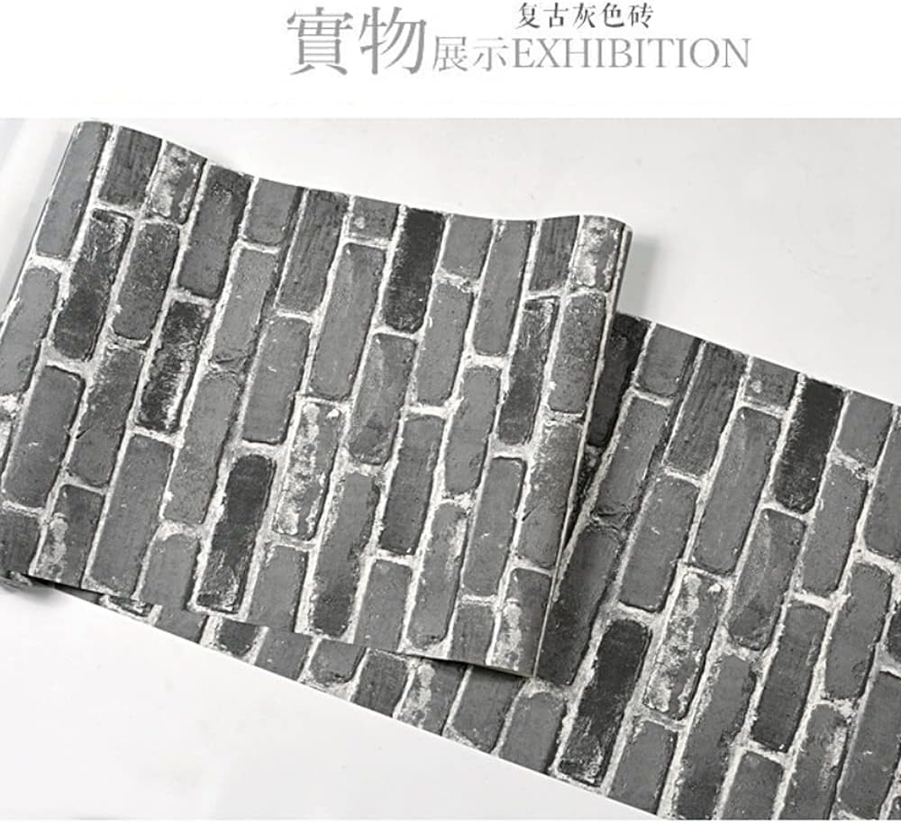 Q QIHANG American Retro Nostalgic Three-Dimensional Brick Pattern PVC Wallpaper Bedroom Living Room TV Background Wall Cafe Hotel Bar Restaurant 20.87" Wx393.7 L Non-Pasted (Retro Gray)