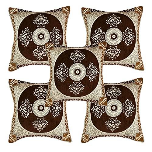 Image of SAWNA Homes Chenille Sofa Cover with Cushion Cover - 3+1+1 Sofa Covers Back 5 Seater Slipcovers for Home - 3 Seater & 2 Seater Protector Panels for Sofa Couch, Chiku & Coffee