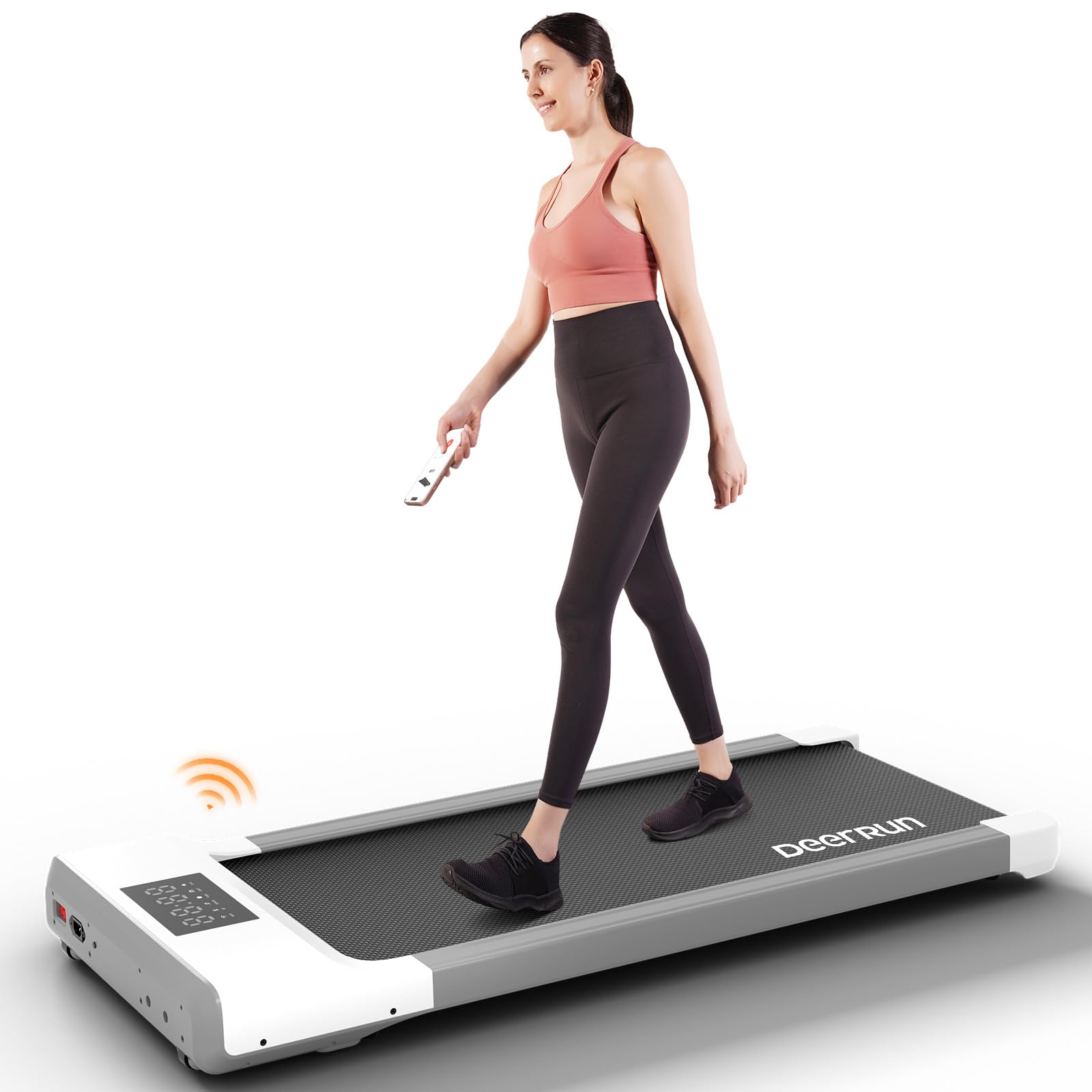 DeerRun 2025 Upgrade Walking Pad, Smart Under Desk Treadmill for Home Office, No-Assembly Treadmills with APP and Remote Control, LED Display, 2.5 HP Quiet Walking Jogging Machine, 300 lbs Capacity