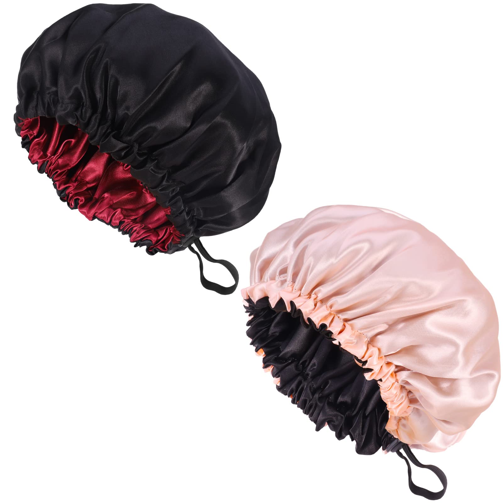 Fuyamp Satin-Schlafhaube, 2er Pack, Verstellbar – Für Langes & Lockiges Haar, Beidseitig Tragbar, Wasserdicht