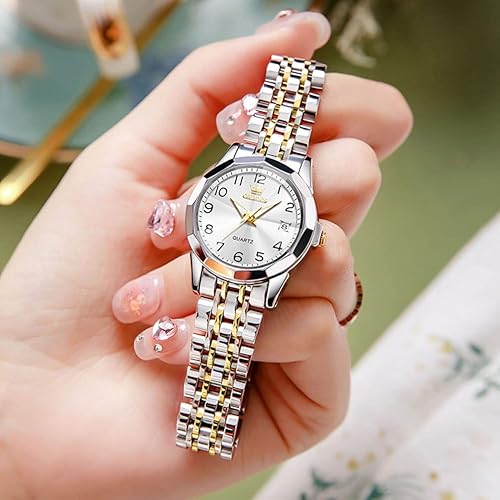 Miniatura 3 de OLEVS Reloj de pulsera para mujer, pequeño reloj de pulsera de acero inoxidable para mujer, reloj analógico de cuarzo para mujer