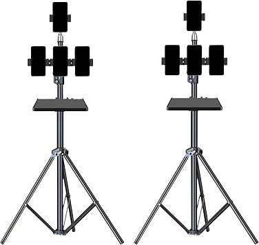2 Pcs Phone Tripod for Video Recording Live Streaming, Angle Height Adjustable Selfie Live Streaming Stand with 4 Cell Phone Clips, Carbon Steel Phone Live Holder