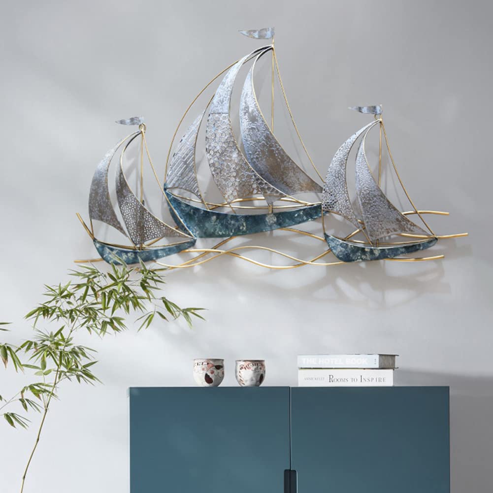 LMYSXAOZ Nautical Metal Sailboat Wall Decor - Abstract Coastal Art with Distressed Finish, Modern Transportation Decoration in Rustic Style
