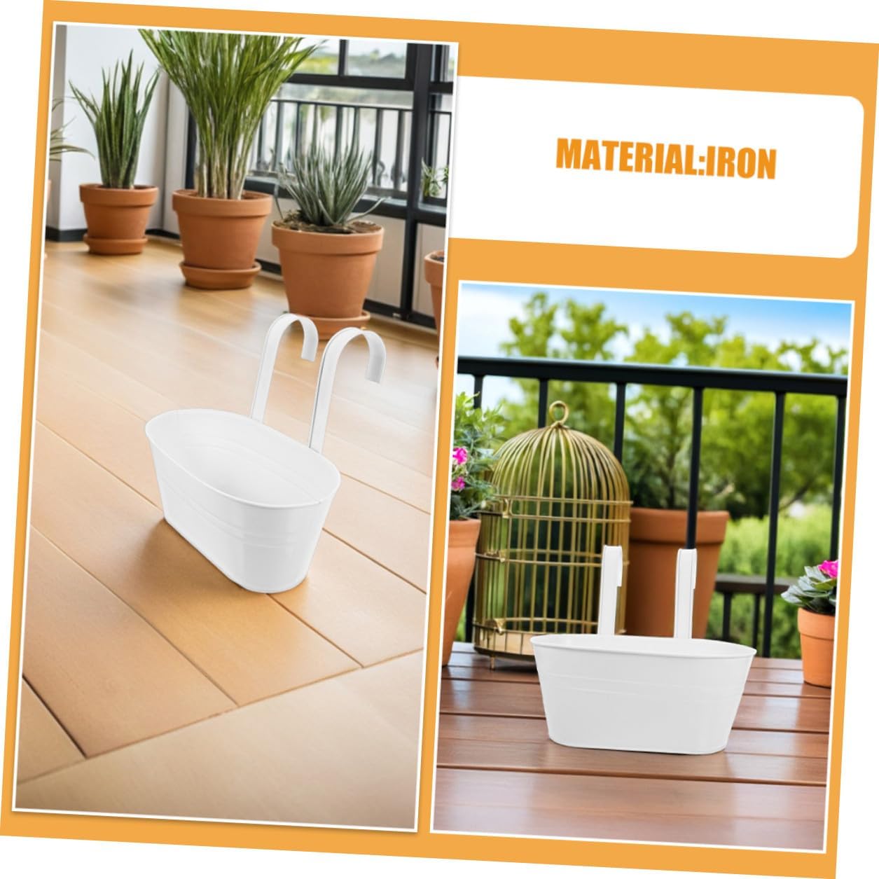 FOMIYES 3pcs Metal Hanging Plant Pots with Detachable Handles White Balcony Railing Planters Outdoor Deck Porch Hanging Buckets for Garden and Home