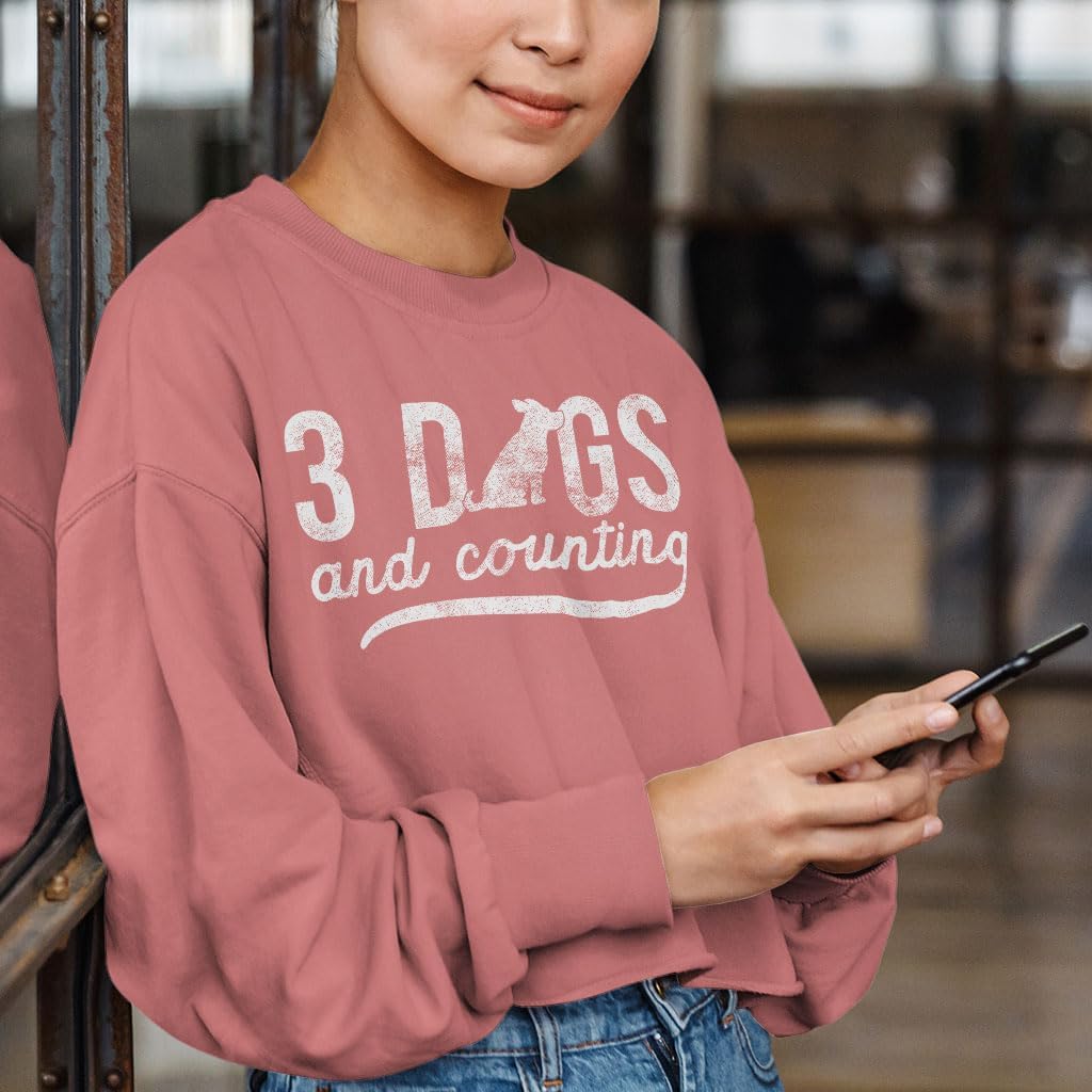 3 Dogs and Counting Cropped Long Sleeve T-Shirt - Funny Dog Owner Clothing - Funny Gift for Her