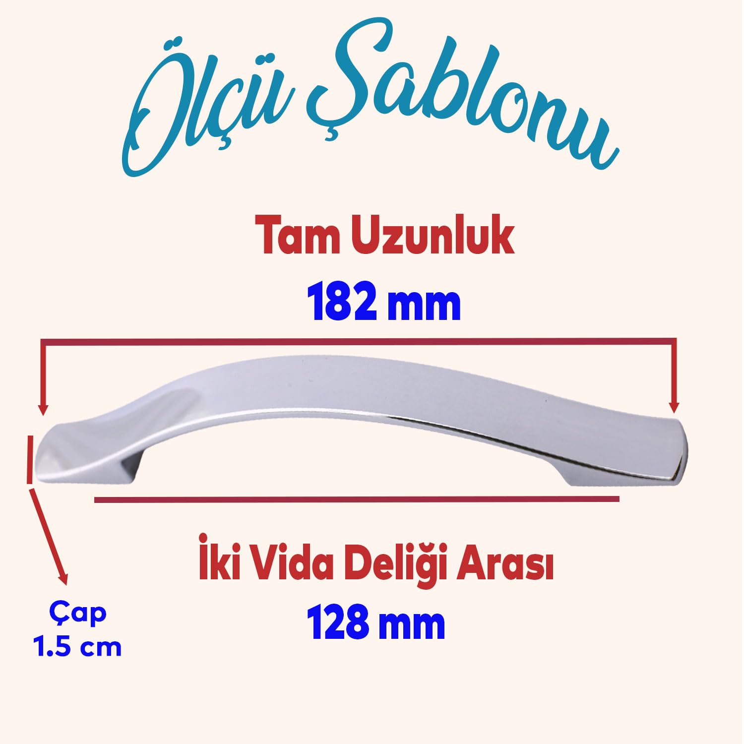 Badem10 Elif Ayder Mobilya Mutfak Dolabı Çekmece Dolap Kapak Kulpu Düz Metal Kulp Kulbu Kulpu 128 mm Krom