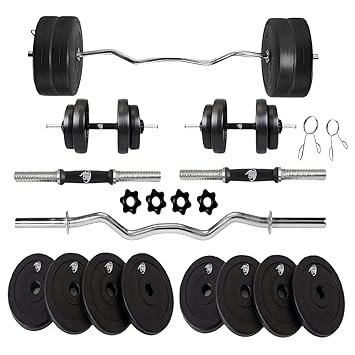 Bullar Home Gym Set, 8kg to 20kg PVC Weight Plates, 3 ft curl ez Rod, Pair of Dumbbells Rod, Gym Equipment for Men (20 kg Combo) - image, photos
